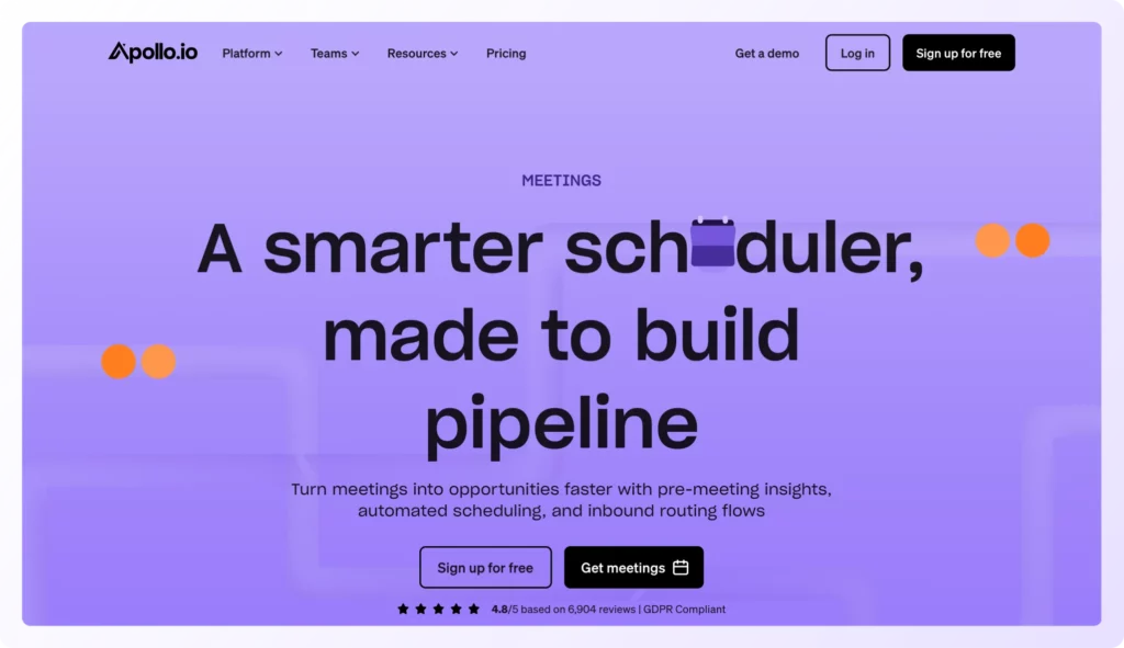 meeting scheduler Apollo.io the best calendly alternative - landing page