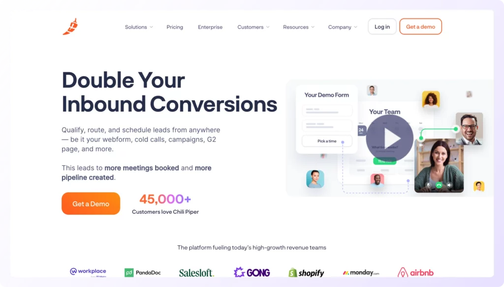 Chili Piper meeting scheduling tools landing page