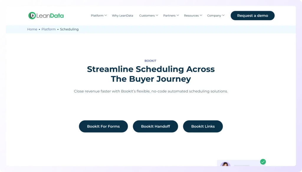 calendly alternative Leandata - landing page