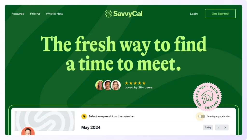 home page for meeting scheduler software Savvycal