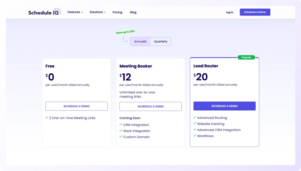 Schedule IQ pricing page