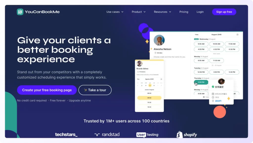 home page of meeting scheduler landing page