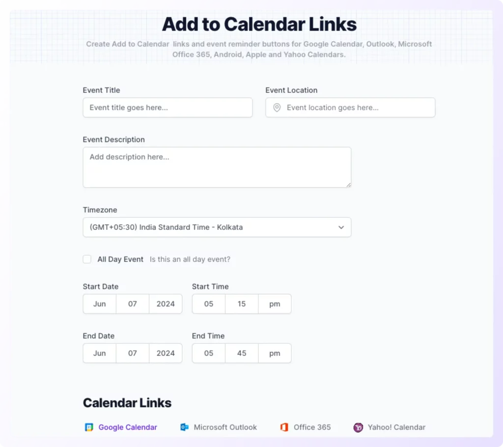 Use calendar link generator to add link on your email