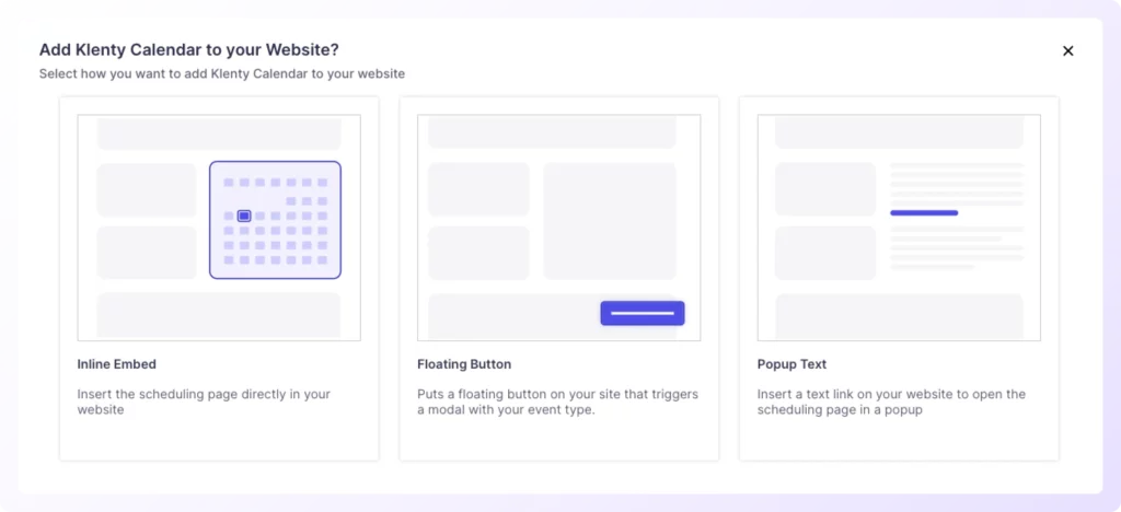 types of calendar embedding on your website