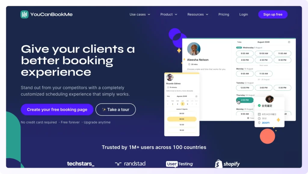 YouCanBookMe landing page