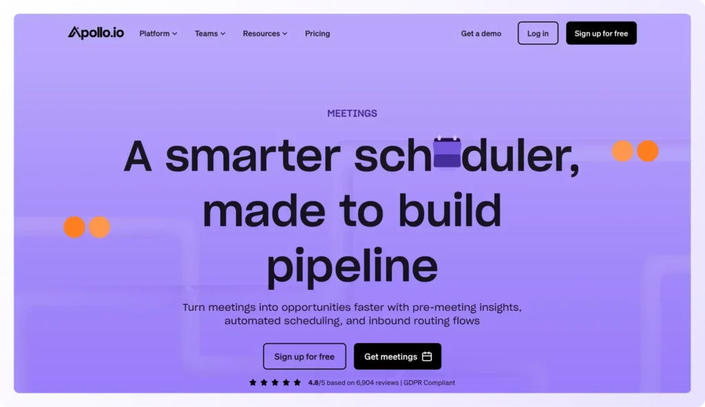 Meeting Automation Platform Apollo.io Meetings  landing page